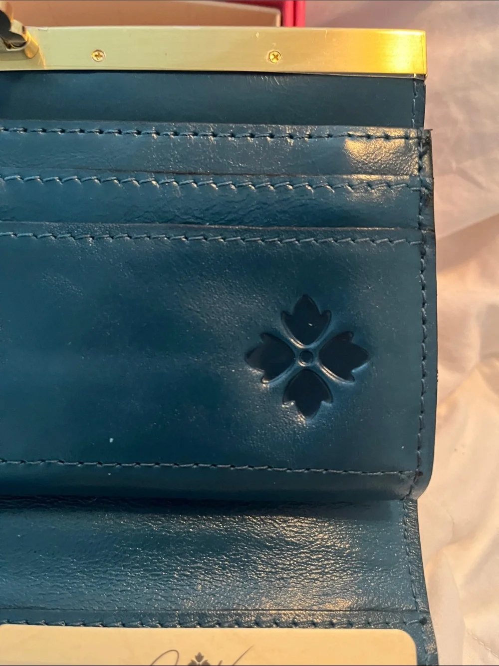 Patricia Nash Navy and Cream Floral Frame Wallet with Gold Trim